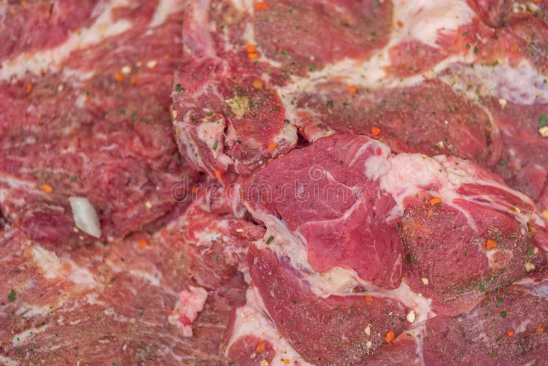 Extrem closeupdetalj av kryddigt utan ben kött som är klart för att grilla arkivbilder Extrem closeupdetalj av kryddigt utan ben kött som är klart för att grilla arkivbilder