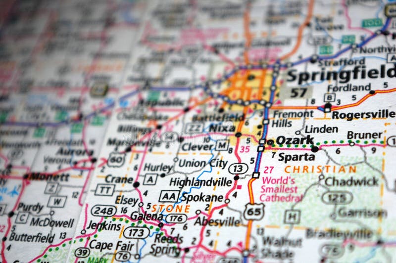 Extreme Closeup Of Ozark, Missouri In A Map Stock Image Image of