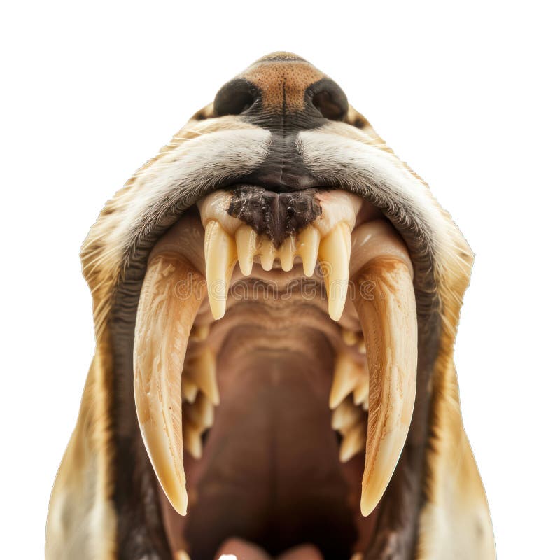 Saber toothed cat showing huge canines while growling