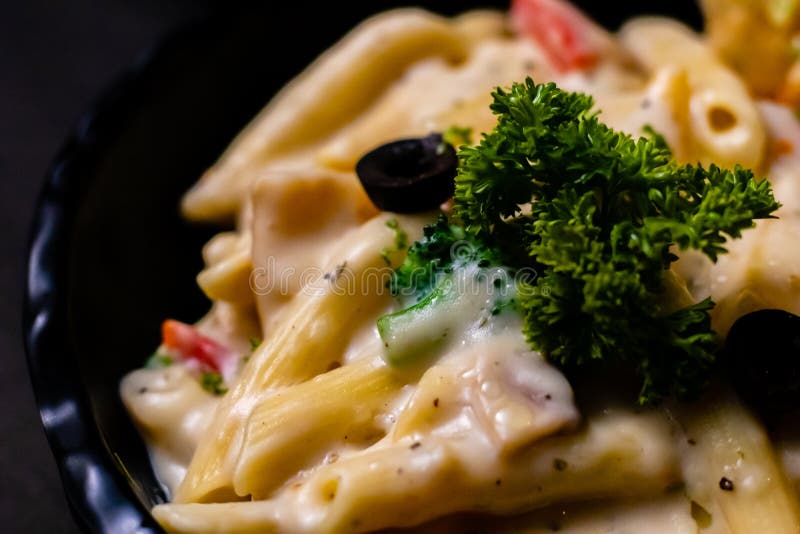 Extreme Close Up Shot of Yummy White Sauce Pasta Stock Photo Image of