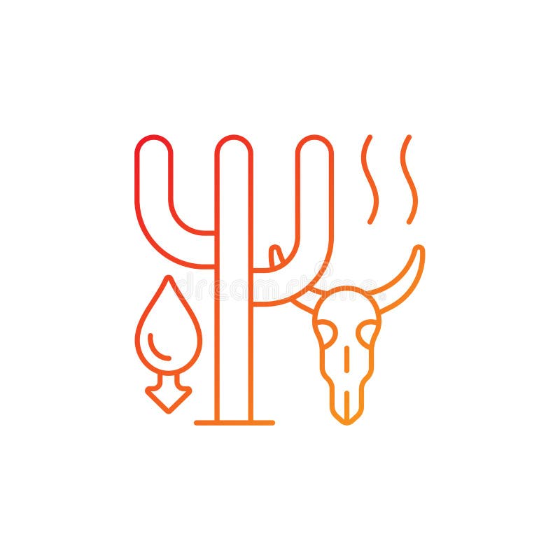 Extreme drought causing animals extinction gradient linear vector icon. Biodiversity loss. Extreme weather. Thin line color symbols. Modern style pictogram. Vector isolated outline drawing. Biodiversity loss icon vectors