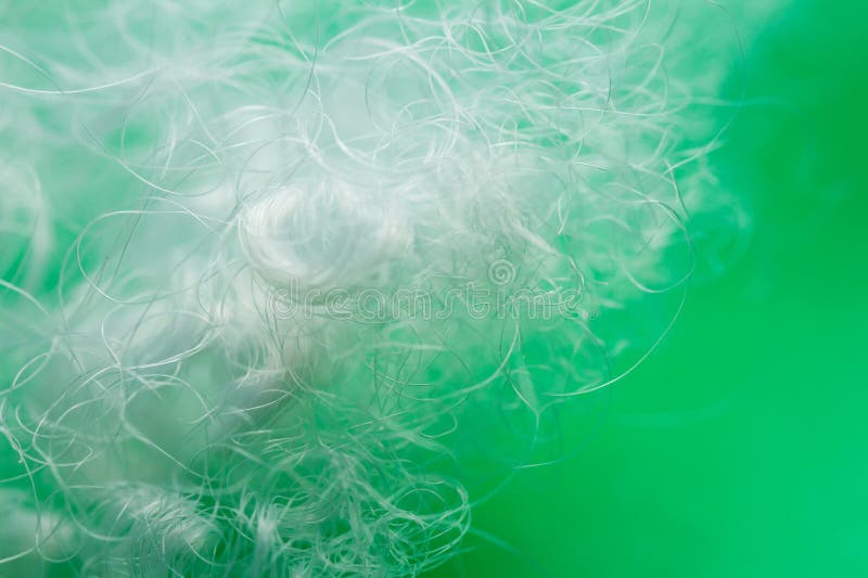 Extreme macro of polyester stable fiber on green background royalty free stock photos