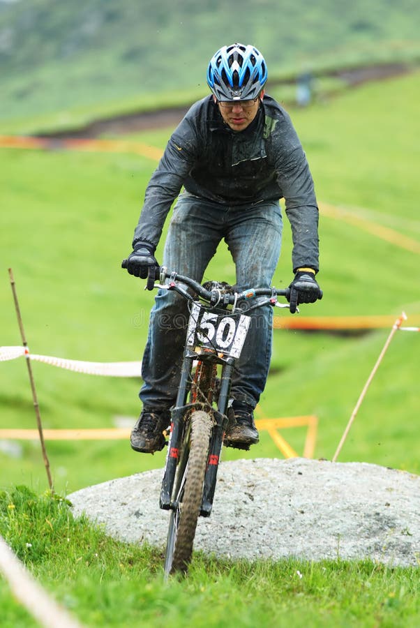 Extreme Mountain Bike Downhill Contest Under Rain Editorial Image Image of leisure, extreme