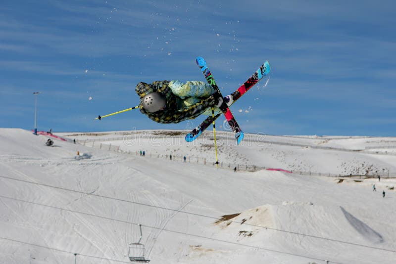 Extreme Snow Skier in Flight Stock Photo Image of jump, blue 17394008