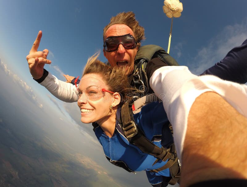 Skydiving Tandem Selfie Pretty Woman Stock Image Image of blue, hair
