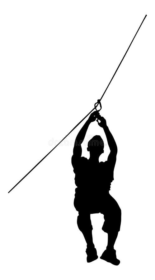 Extreme sportsman took down with rope. Man climbing vector silhouette.