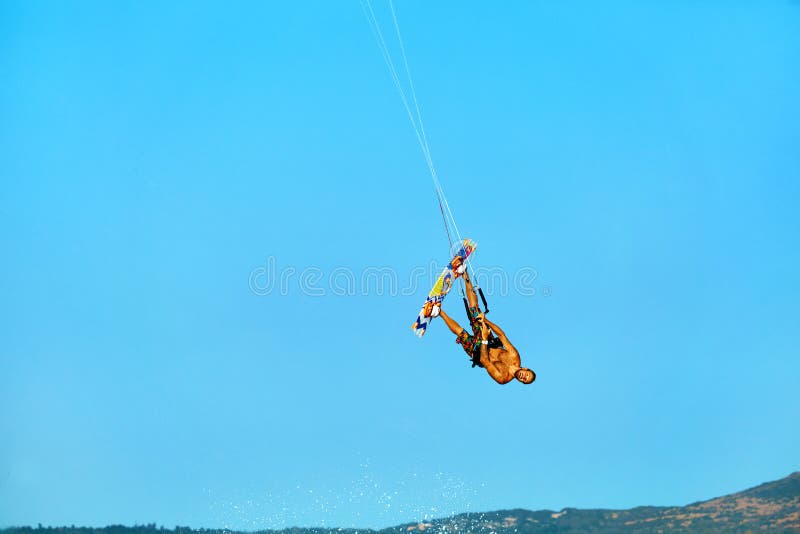 Extreme Water Sport. Kiteboarding, Kitesurfing Air Action. Recreational Sports. Summer stock photos Extreme Water Sport. Kiteboarding, Kitesurfing Air Action. Recreational Sports. Summer stock photos