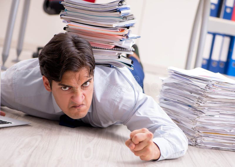Extremely Busy Employee Working in the Office Stock Photo Image of