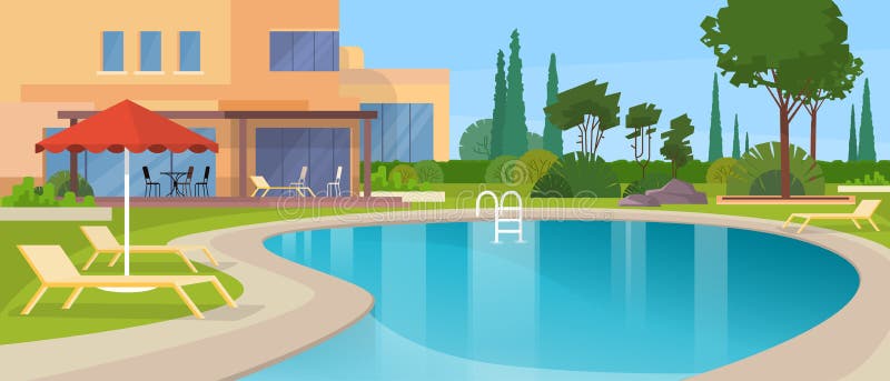 Extérieur moderne de Chambre d'hôtel de villa de piscine grand illustration de vecteur Extérieur moderne de Chambre d'hôtel de villa de piscine grand illustration de vecteur