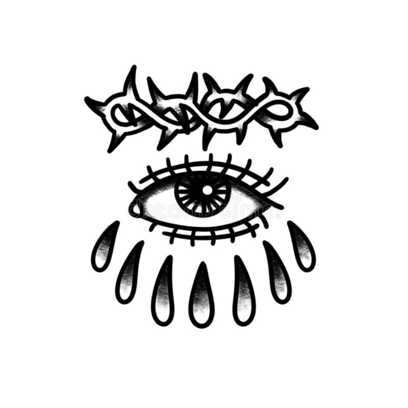 Eye with Barbed Wire Doodle Icon, Traditional Tattoo Illustration Stock ...