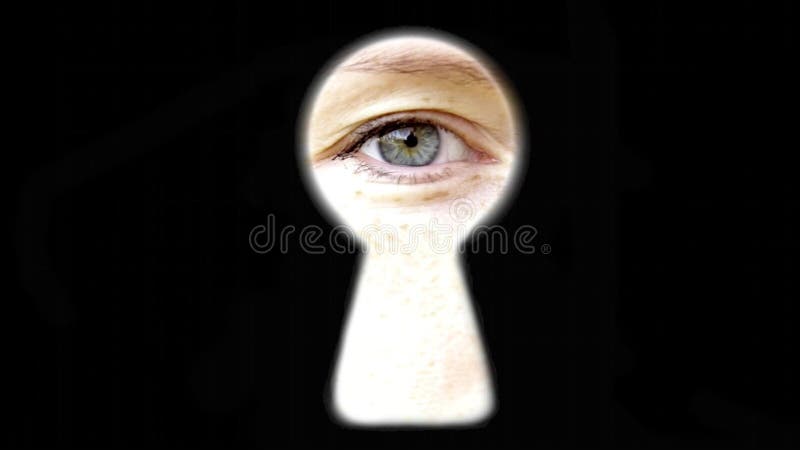 Eye Blinking Looking At You Watching Through Key Hole Spying Door