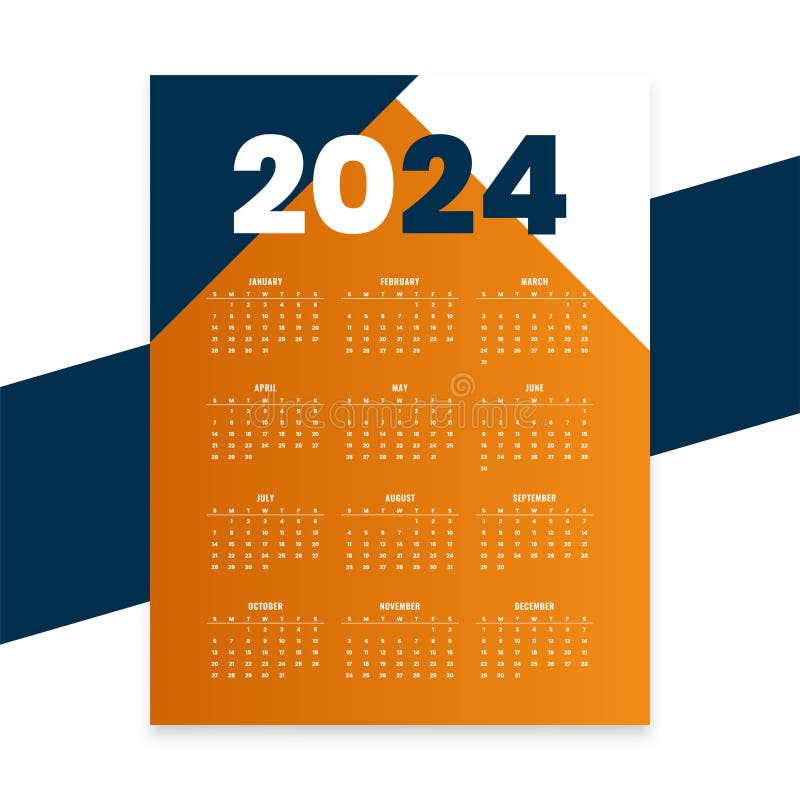 2024 Wall Calendar Yearly Planner, Organizer Printable Design Template