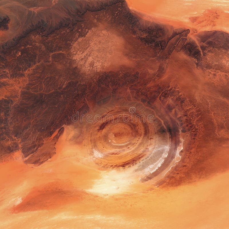 Eye of the desert geological structure of Rishat, satellite image, beauty of the desert