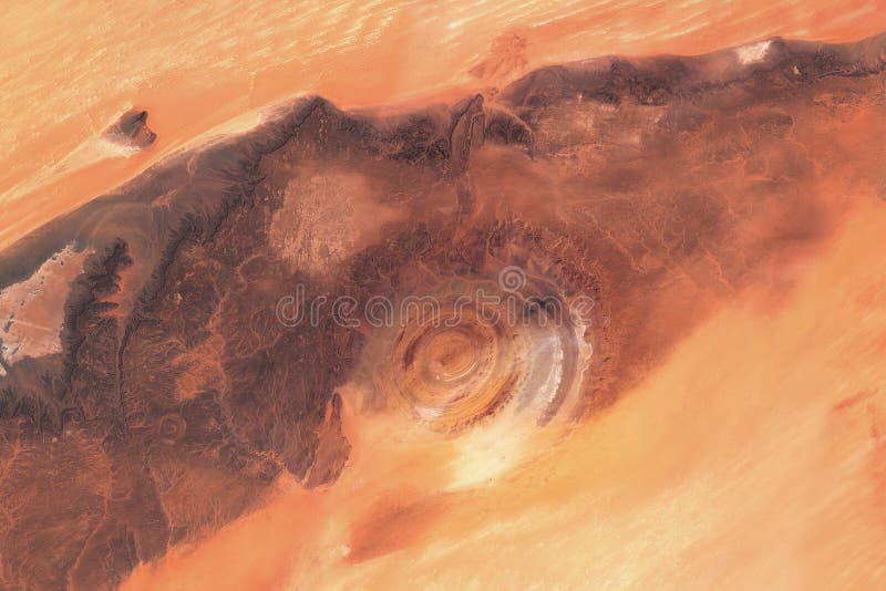 Eye of the desert geological structure of Rishat, satellite image, beauty of the desert