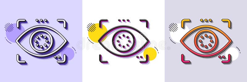 Eye detect line icon. Retina scan sign. Halftone dotted pattern. Vector stock illustration
