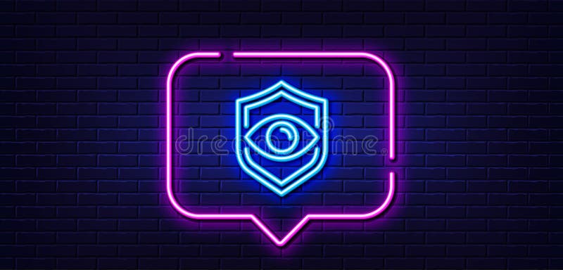 Eye detect line icon. Retina scan sign. Neon light speech bubble. Vector vector illustration