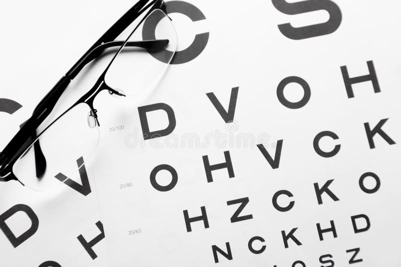 Eye Glasses On Eyesight Test Chart Ortometric Table Background