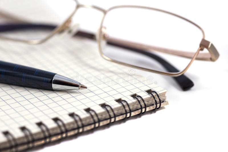 Pen with Eye Glasses and Notebook, Business Stock Photo Image of
