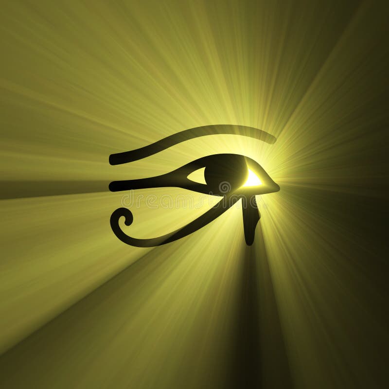 Auge des Horus (wadjet oder Auge des Ra), im alten ägypten als symbol der Heilung und Schutz, illustriert mit starker Sonneneinstrahlung halo.