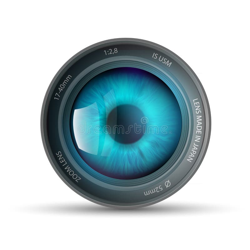 Eye inside the camera lens stock vector. Illustration of ...