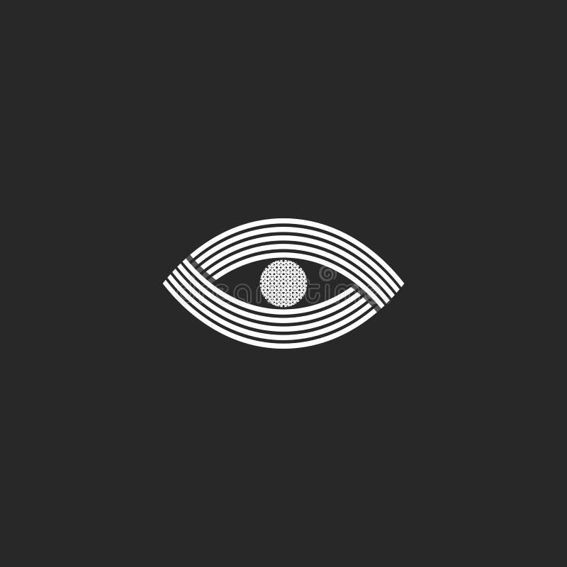 Eye logo monogram creative design mockup. Black and white simple media icon. Vision optical emblem idea stock illustration Eye logo monogram creative design mockup. Black and white simple media icon. Vision optical emblem idea stock illustration