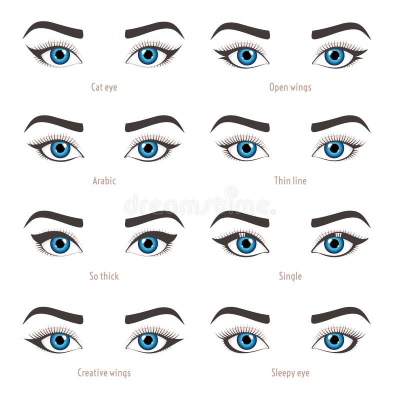 Eye Makeup Types. Eyeliner Shape Tutorial. Vector Set With Captions. Stock  Vector - Illustration Of Applying, Salon: 81031840
