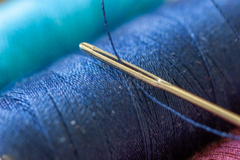 Eye of a Needle with Thread Stock Image Image of metal, production