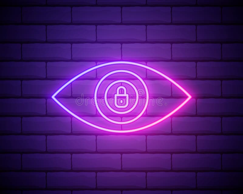 Eye Neon Icon.Eye with Padlock Icon. Security and Safe Concept.Privacy