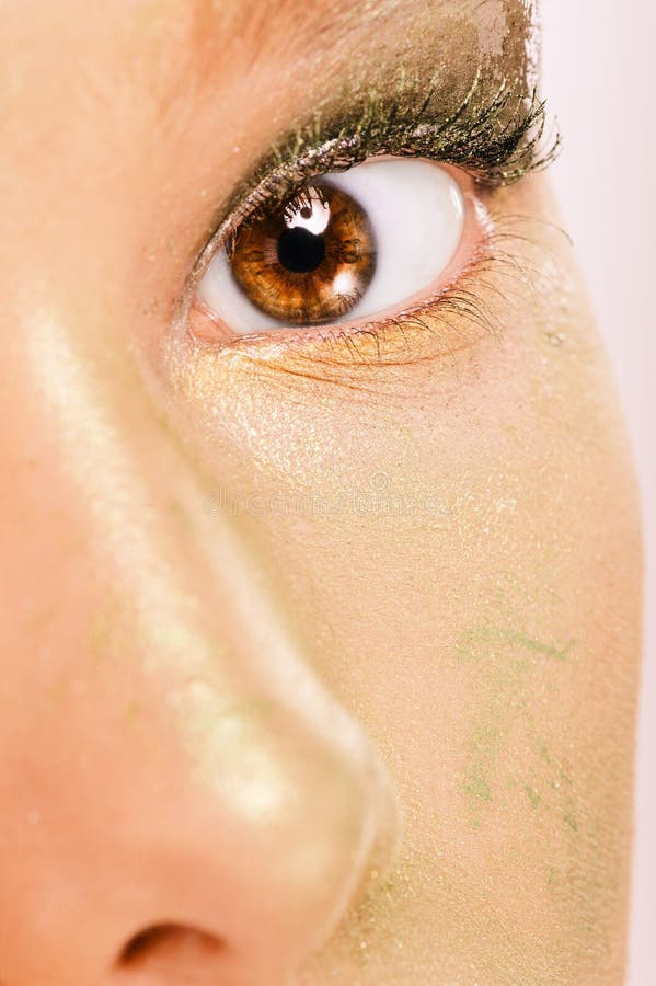 Eye and Nose of Beautiful Young Stock Image Image of green, closeup