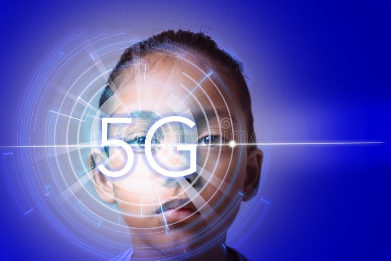 Eye recognition technology on new cyber technology 5G wireless internet wifi connection, isolated on future concept in global royalty free stock images Eye recognition technology on new cyber technology 5G wireless internet wifi connection, isolated on future concept in global royalty free stock images
