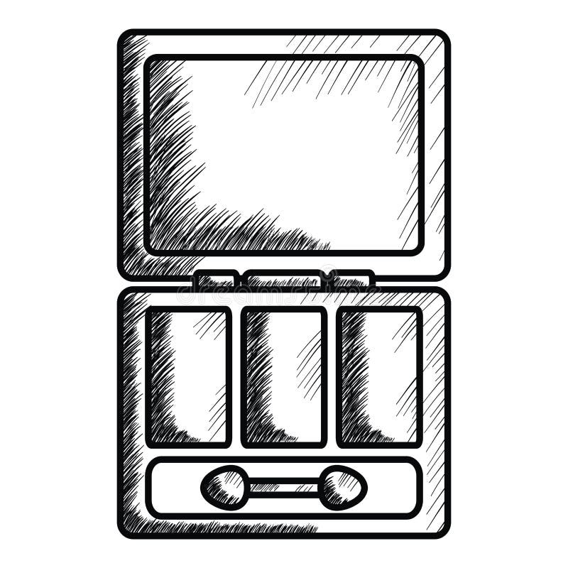 Eye Shadows with Brush and Mirror Make Up Drawing Stock Vector