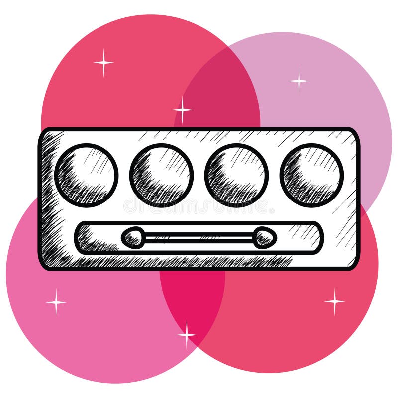 Eye Shadows with Brush and Mirror Make Up Drawing Stock Vector