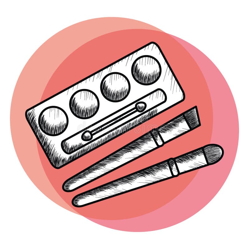 Eye Shadows with Brush and Mirror Make Up Drawing Stock Vector