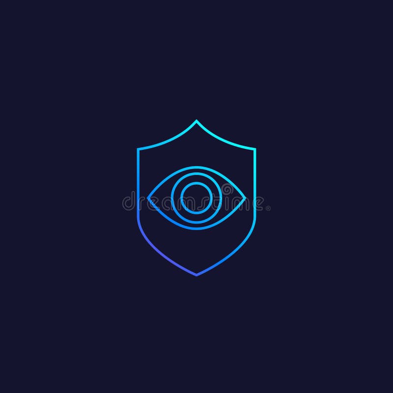 Eye and Shield Vector Line Icon Stock Vector Illustration of secure