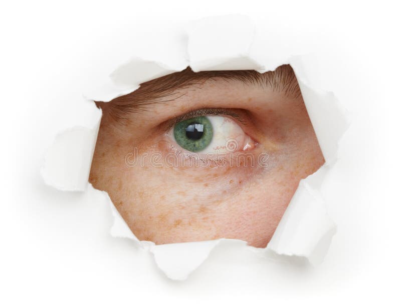 Eye is Watching Us through a Hole Stock Photo Image of isolated