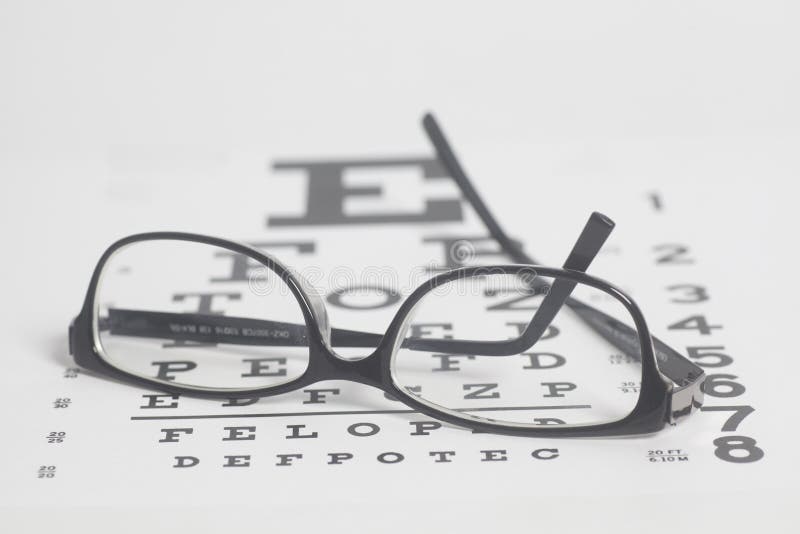Eyeglasses on Eyesight Test Chart Background. Stock Image Image of