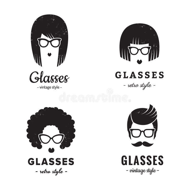 Eyeglasses logo vintage vector set female and male. Hipster and retro style.