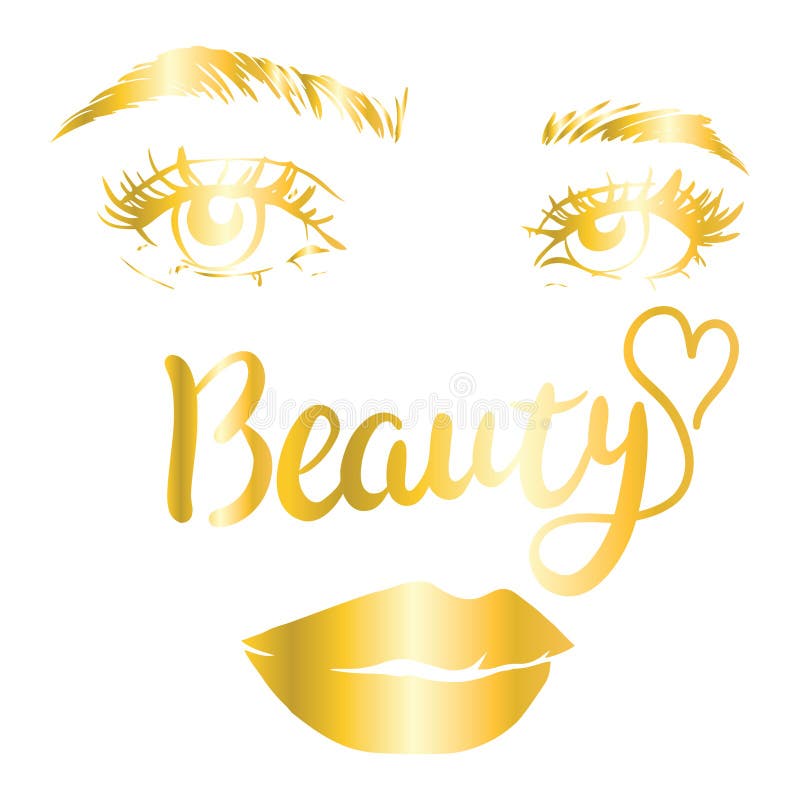 Eyelash Extension Logo. Makeup with Gold Glitter Stock Vector