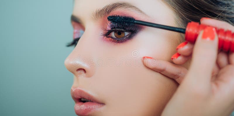 Eyelash removal procedure clos-up. Woman with long lashes in a beauty salon. Close up, macro Advertisement, magazine.