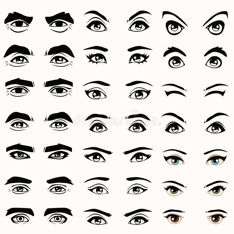 Female and male eyes and eyebrows silhouette,