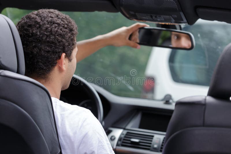 Eyes in rear view mirror stock image. Image of hispanic 148696645