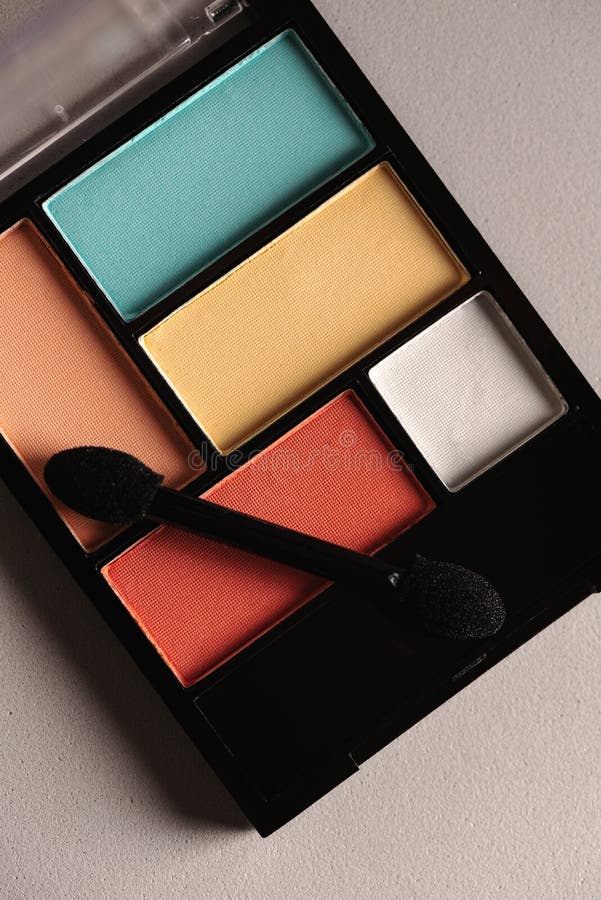 Eyeshadow Set, Pastel Pink and Light Blue on Gray Background Stock