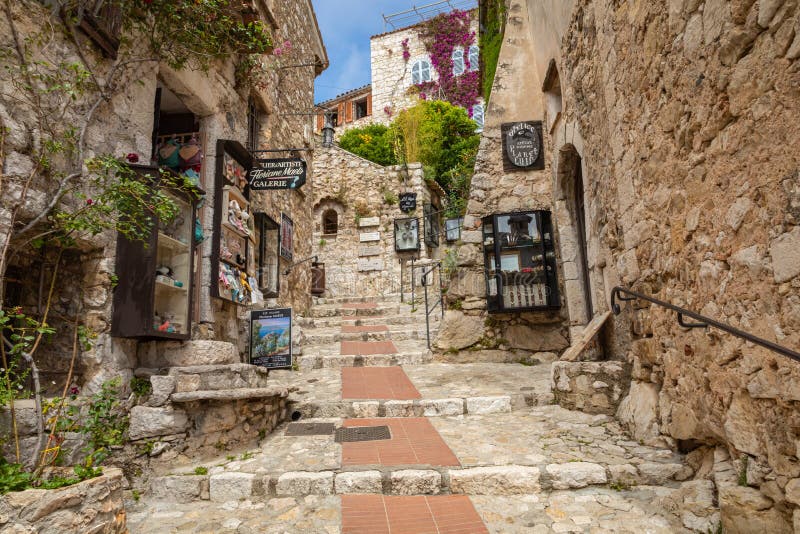 EZE, FRANCE - JUNE 04, 2019: Old traditional architecture of Eze village. Cote d`Azur France. France