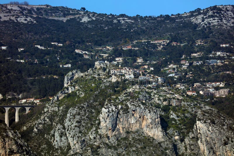 Eze village French riviera, Côte d`Azur, mediterranean coast, Eze, Saint-Tropez, Cannes and Monaco. Blue water and luxury yachts. stock photography Eze village French riviera, Côte d`Azur, mediterranean coast, Eze, Saint-Tropez, Cannes and Monaco. Blue water and luxury yachts. stock photography