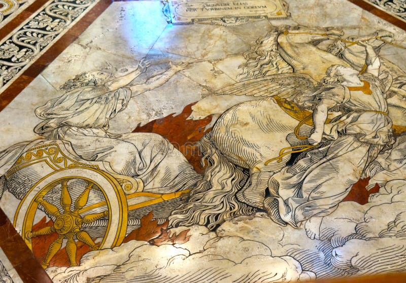 Ezekiel car marble mosaic floor nave cathedral church siena italia. royalty free stock images