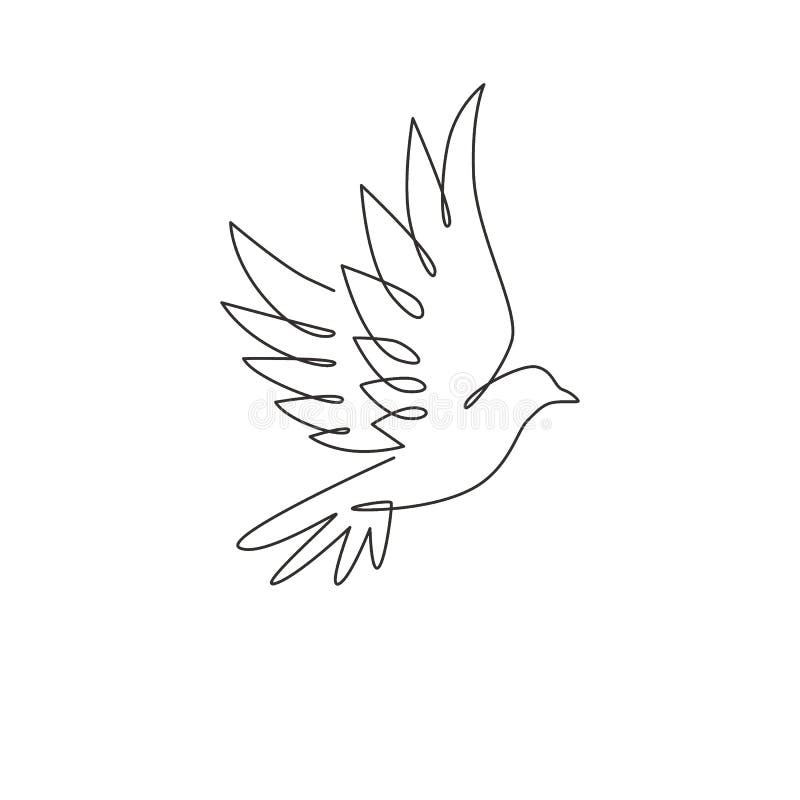 Eén ononderbroken lijntekening van schattige vliegende duif voor logo-identiteit. symbool ' vrede en vrijheid ' mascot - concept v