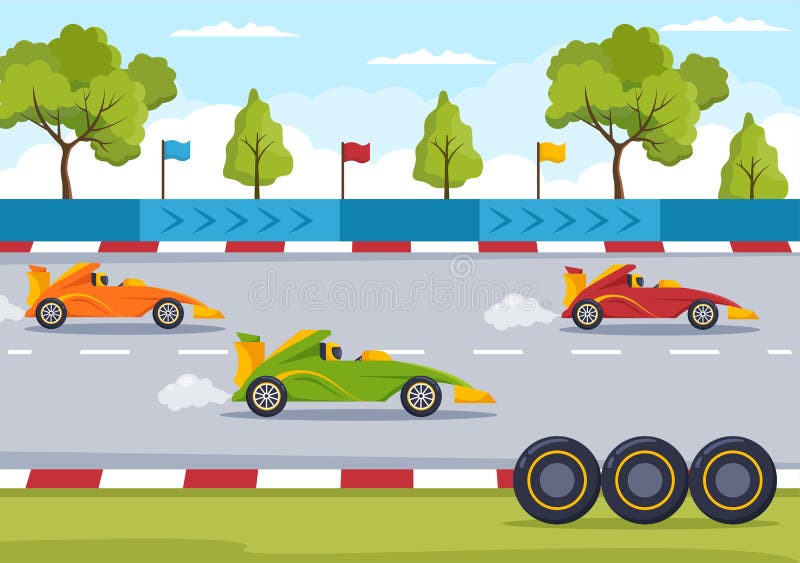 Fórmula De Corrida De Carros Alcança Em Circuito De Corrida a Ilustração De  Desenho Animado Da Linha De Chegada Para Ganhar O Camp Ilustração do Vetor  - Ilustração de velocidade, desempenho: 251839782