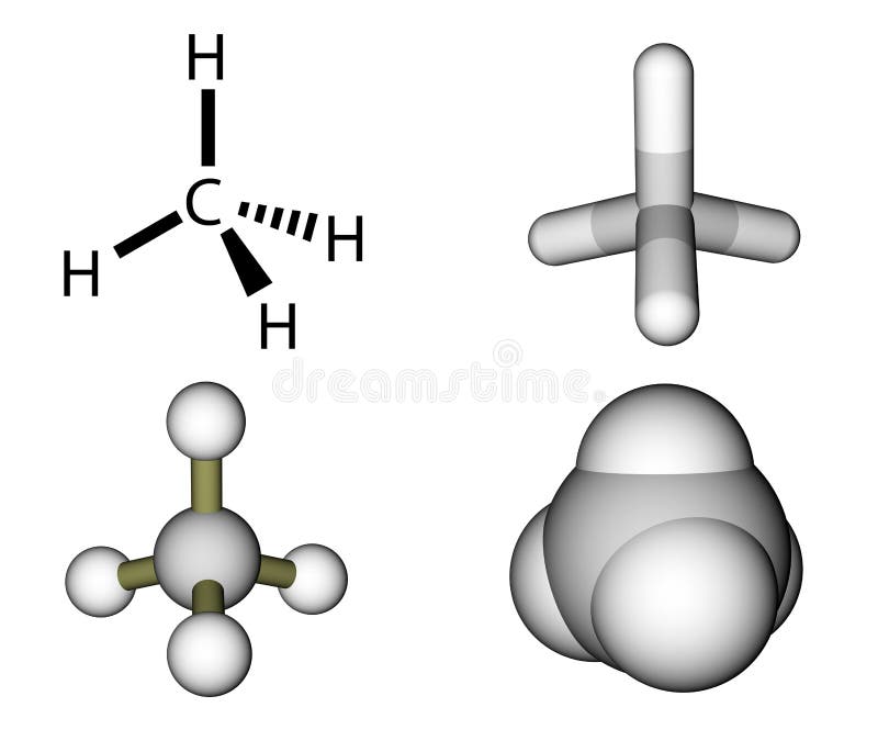 Fórmula Estructural Del Metano Y Modelos Moleculares Stock de ilustración -  Ilustración de abundante, tetraedro: 23884666