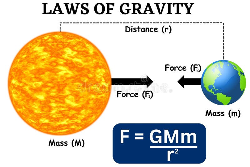 Newtons law of gravity example newton\ s gravity law science illustration vector