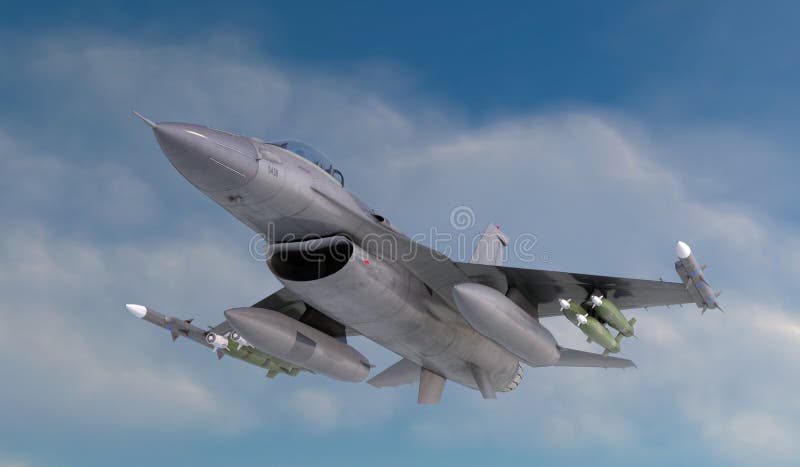 F -16 , american military fighter plane.Jet plane. Fly in clouds